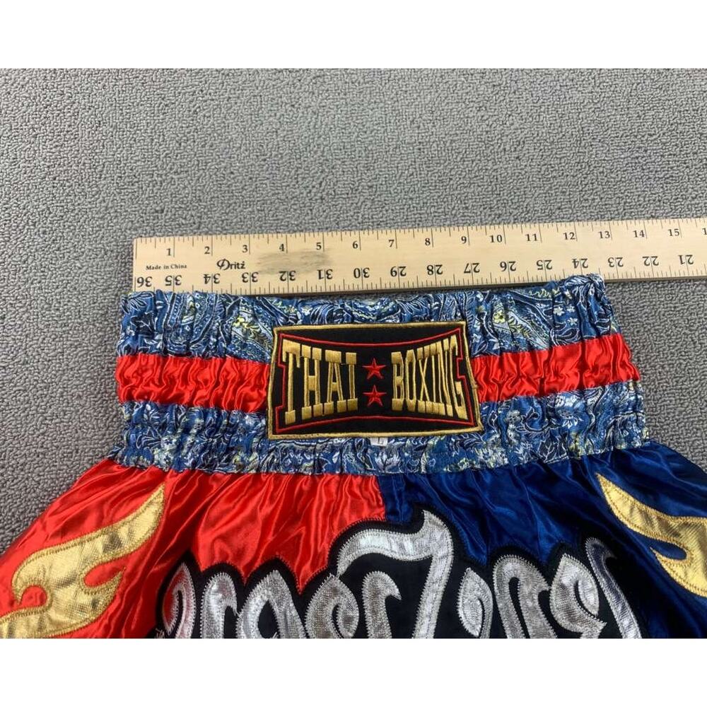 Mui Thai Boxing Shorts Men L Multi Elastic Waist Patch Thai Script Embroidery - Picture 4 of 6